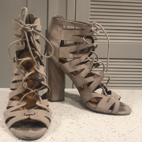 Charlotte Russe Shoes - Taupe Lace Up Heels